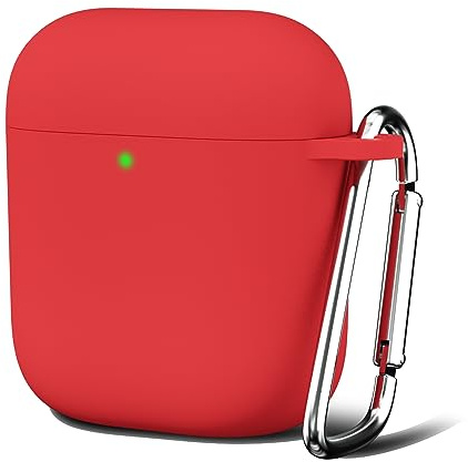 Oakxco Silicone Case for Airpods 1st 2nd Generation with Keychain, Thin Slim Soft TPU Skin Rubber Gel Cute Airpods Case 1/2 Gen Cover Aesthetic Accessories for Women Men, Red