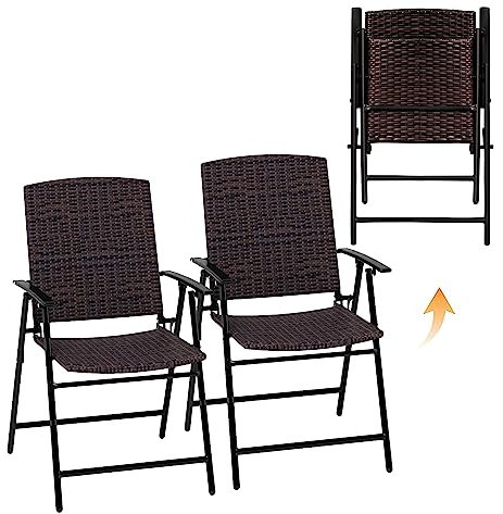 MFSTUDIO Gartenstühle klappbar 2er Set Kunstrattan Balkonstühle Wetterbeständig Einfache Montage Outdoor Korbstühle Bistro Terrasse Balkon Esszimmerstühle Set