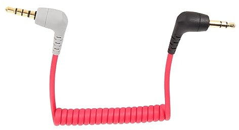 3,5-mm-TRS-auf-TRRS-Mikrofonkabel, 1/8-Stecker auf Stecker, Rechtwinkliges Spiral-Mikrofonkabel für Rode SC7, für Videomicro, für Wireless Go, für