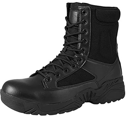 Militärstiefel für Herren, modische Schnürstiefel, atmungsaktiv, leicht, rutschfest, stoßdämpfend, langlebig und bequem, Kampfstiefel, lässig, Outdoor, Reißverschluss, Mitte der Wade, Schwarz , 39 2/3
