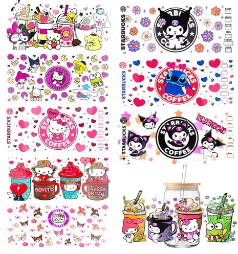 UV DTF Cup Wrap Transfer Stickers - 9 Sheets Cup Rub On Transfers for Glass, Wood, Furniture DIY Crafts (Style 3)