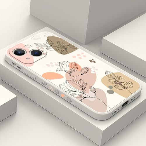 LEECG für iPhone 13 Mini Hülle Blumenmuster Weiches Mikrofaser Futter Schlankes Flüssigsilikon für iPhone 13 Mini Handyhülle 5,4 Zoll-Morandi Weiß