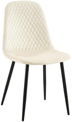 CLP Esszimmerstuhl Giverny gepolstert Samt, Stoffstuhl mit Ziernähten und Bodenschonern, Sessel belastbar bis 150 kg, Farbe:Creme, Material:Samt