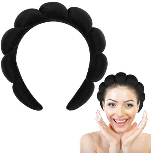 WLLHYF Spa-Stirnbänder, Haarband zum Waschen des Gesichts Gesichts-Make-up-Entfernung Haarband Frottee-Stirnband Hautpflege-Haarreifen Schwammblasenstoff-Haarwickel für Frauen Dusche, Sport (Schwarz)