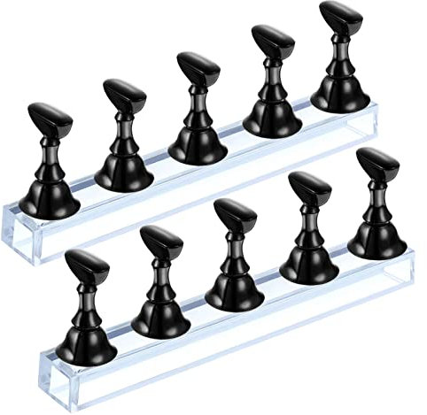 Acrylic Nail Art Practice Stands Magnetic Nail Tips Holders Training Fingernail Display Stands 2 Sets (Black)