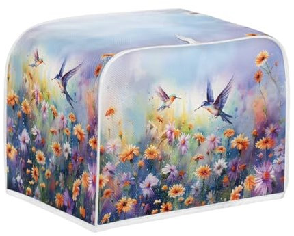 NETILGEN 4-Scheiben-Toaster-Abdeckung mit Tragegriff oben, Universalgröße, Staubschutz, schmutzabweisend, Kolibri, Gänseblümchen, Violett
