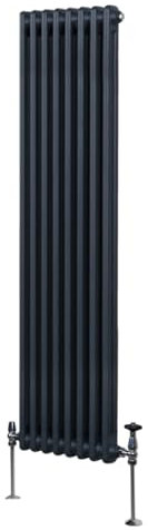 Radiador Tradicional Vertical de 2 columnas 1800mm x 382mm | Gris Antracita | Acero | Montado en pared | Kit de fijación y soportes + Cepillo de limpieza GRATIS | Calefacción estufa calefactor