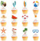 24 Pcs Summer Beach Cupcake Toppers with Ball Sun Umbrella Slippers Surfboard Watermelon Hawaiian Summer Pool Birthday Party Cake Decoration Supplies