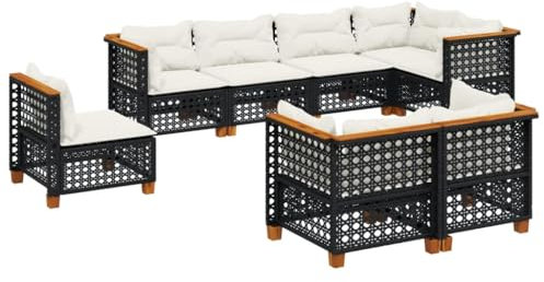 vidaXL Garten Sofagarnitur 8-TLG., Gartensofa mit Kissen Stahlrahmen, Sitzgruppe für Garten Terrasse, Gartenmöbel, Modern, Schwarz Poly Rattan