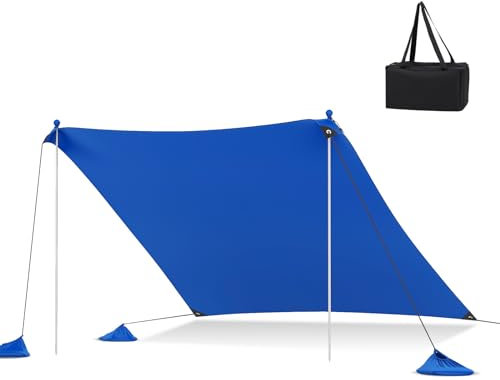 COSTWAY Tenda da Spiaggia Portatile, Tenda Protezione dai Raggi UV, con 4 Sacchetti di Sabbia, Borsa per il Trasporto, Parasole per 4-8 Persone, 300 x 300 x 200 cm (Blu)