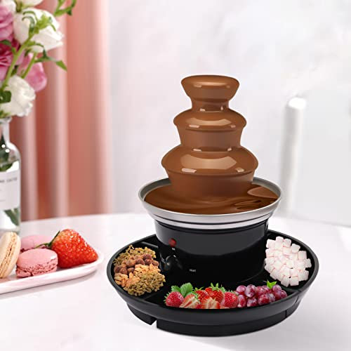 Fontaine à Chocolat Fontaines et Fondues Chocolat 3 étages Amovible Avec Plateau et Indicateur lumineux,Convient pour Famille, Fête, Anniversaire, Mariage(Noir)