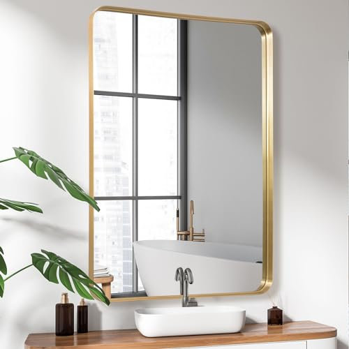 LunaMirror Wandspiegel 60 x 90 cm Gold - Modernes Design Dekorativer Spiegel für Badezimmer, Schlafzimmer, Eingangsbereich, Wohnzimmer, Flur