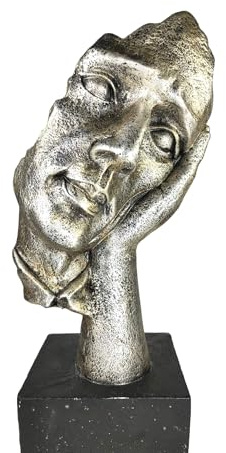 Glas Art handmade Deko Gesicht Büste Skulptur aus Kunststein, 50 x 20 cm, Wohnzimmer, Esszimmer, Schlafzimmer, Büro, Wohnkultur, Garten (Silber)