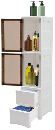 Froulaland 25 * 38 * 114cm Badezimmerschrank mit Schublade, Kleiner schmaler Toilettenregalschrank, Kunststoff-Eckschrank Aufbewahrungsschrank, Heimaufbewahrung, Möbelregal