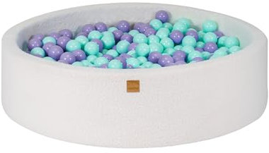 MEOWBABY Bällebad Boucle 120x30cm - Bällebad Baby ab 1 Jahr - Weiches Schaumstoff Ballgrube mit 300 Bällen - Kinder & Hunde Spielspaß, Weiß