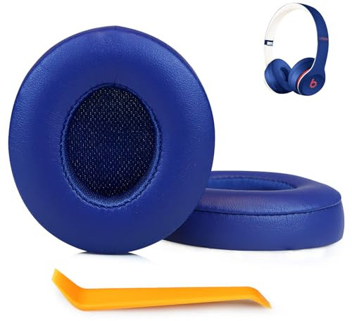 SINOWO Earpads Replacement for Beats Solo 2 & Solo 3 Wireless On-Ear Headphones,Solo2 Solo3 Ear Pads Cushions with Noise Isolation Memory Foam,Soft Protein Leather(Pop Indigo)