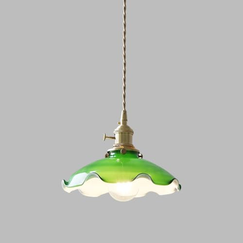 Jadssox Lampe Suspendue Vintage pour îlot de Cuisine, luminaire Suspendu en Laiton avec Abat-Jour en Verre Vert, plafonnier E27 pour Salle à Manger, Chambre à Coucher, Lustre loft de Ferme