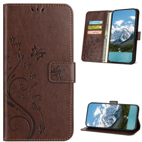 XINQCASE Handyhülle für iPhone SE 2020 / SE 2022/8 / 7 Hülle, PU Leder Prägung Klapphülle Mit Kartenfach, Flip Case Schutzhülle für iPhone SE 2020 / SE 2022/8 / 7, Braun