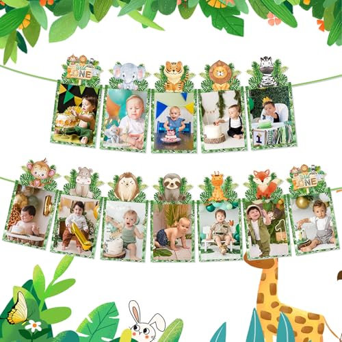 Fotogirlande 1. Geburtstag, Fotogirlande 1. Geburtstag Junge, Banner für 1.Geburttag Fotogirlade, Fotogirlade 1. Geburtstags Set, Baby Foto Banner Deko (Woodland Animal Theme)