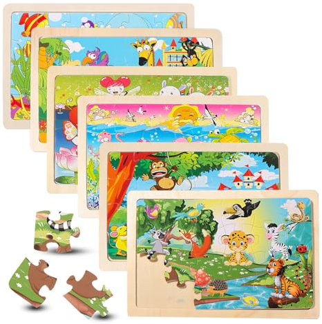 HTTYHT Tiere Puzzle ab 3 4 5 6 Jahre 6x24 Teilen Holzpuzzles für Kinder Spielzeug Puzzle ab 3 4 5 Jahre Vorschule Lehrreiches Spielzeug, Geschenke für Kinder für Jungen und Mädchen