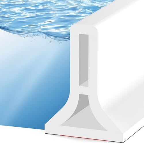 Starvortex Wet Room Floor Barrier, 1m Rubber Shower Water Barrier, Self-adhesive Shower Splash Guard, Shower Threshold Water Barrier, Flexible Shower Screen Seal Strip for Bathroom Floor Sink (White)