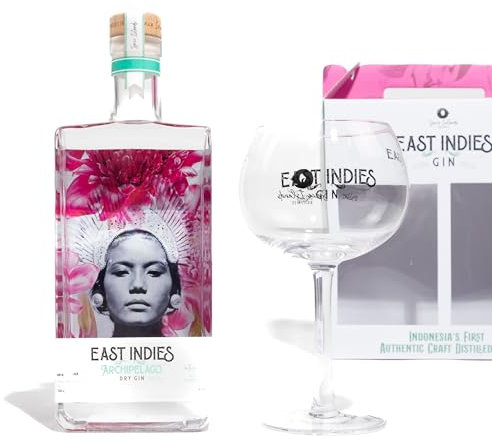 East Indies Archipelago Dry Gin Geschenkset – Premium Gin mit stilvollem Gin Ballon Glas in edler Geschenkverpackung (1 x 0,7l)
