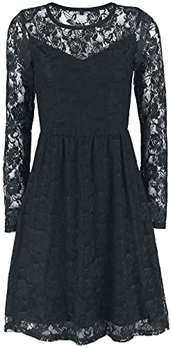 Gothicana by EMP Damen schwarzes Langarm-Kleid tailliert aus Spitze mit Herz-Ausschnitt