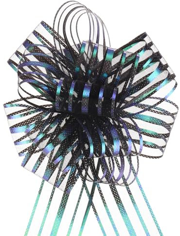 QUARKZMAN 5 Stück 10 cm Geschenkschleifen Organza Große Zug Schleife Metallische Geschenkverpackung Schleifenband Chiffon Garn Schwarz für Hochzeitskorb Geschenk Weihnachten Valentinstag