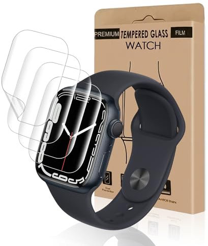 Bodyguard 4 Stück Schutzfolie für Panzerglas für Apple Watch Series 7/8/9(41mm), Flexible TPU Schutzglas, Kratzfest, Blasenfreie, 0.15mm Ultra-Klar Apple Watch 41mm Displayschutzfolie