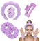 Spa-Stirnbänder für Frauen, 1 Makeup-Stirnband und 2 Handgelenk-Waschband und 2 Haargummis und 1 Haarkrallen-Clip-Set für Gesichtswäsche, Hautpflege, Dusche, Makeup-Entfernung (Lila)