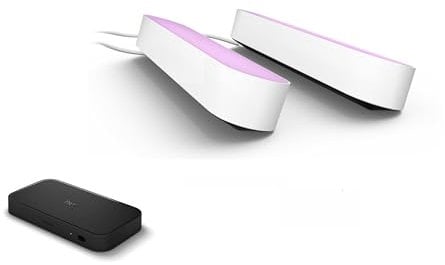 Philips Hue Pack HDMI Sync Box 8K + 2 Barres Lumineuses Hue Play Blanches - Immersion et Design Épuré