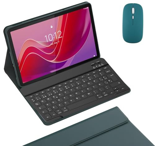 HLTOOP Custodia Tastiera per Xiaomi Redmi Pad SE 11 Pollici 2023, Coperchio Per Supporto PU Slim Con Tastiera Wireless Magneticamente Staccabile, Mouse Tablet,Deep green
