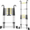 EOXCIIU Telescopic Ladder 2.9m, Aluminium Extendable Ladder with Hooks and stabiliser, Height Adjustment, Convenience for Home, Attic Access, etc.