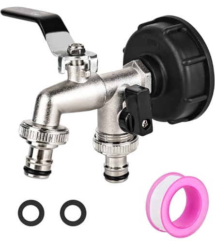 CTDMJ Grifo IBC, grifo de depósito de agua de 1000 L, extensión S60 x 6 rosca gruesa, adaptador IBC negro