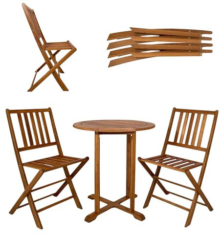ZStyle Set mit Tisch und 2 Stühlen aus Holz, für den Außenbereich, Terrasse, Balkon, klappbar (1 Stuhl)