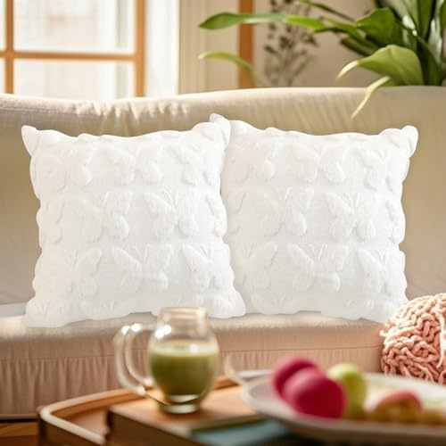 FUFRE 2 Stück Schleife Kissenbezug 45x45 cm, Kissenbezüge Schleifen 45x45 Deko Wohnzimmer Modern Kissenhülle Zimmer Deko Aesthetic Zierkissenbezüge Muttertag Dekokissen Geschenk für Mama (Weiß b)