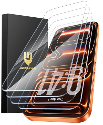 UNBREAKcable für iPhone 17 Pro Max für Panzerglas (6,9 Zoll), Schutzglas Displayschutzfolie mit Installationsrahmen, 9H Härte, HD Klar, kratzfest, blasenfrei, hüllenfreundlich, 4 Stück