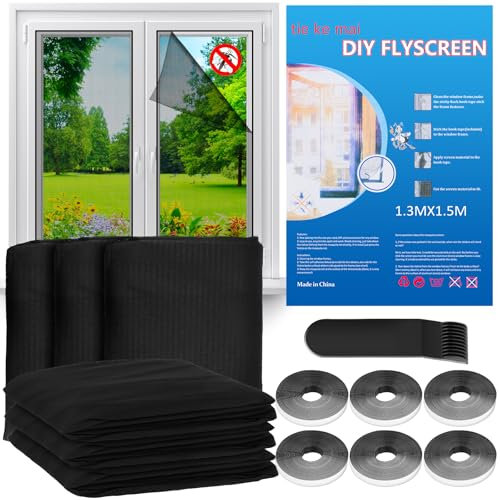 Ruryxel Mosquiteras para Ventanas, 6 Unidades Mosquitera para Ventana 130x150 cm | Negra, Mosquitera Ventana Autoadhesivas, Sin Taladrar ni Atornillar, para Protección Contra Insectos Mosquitos Moscas