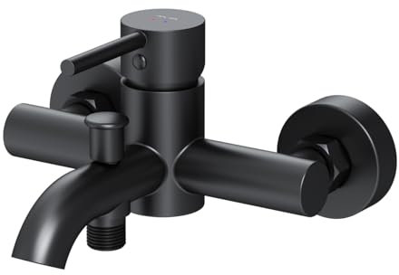 AM.PM Badewannenarmatur Mattschwarz – Einhebelmischer Badewanne mit 17,6 cm Wannenauslauf, 2-Loch-Wandmontage Armatur Bad, Wasserhahn Badewanne, Einhand-Wannenbatterie für Badewanne und Dusche