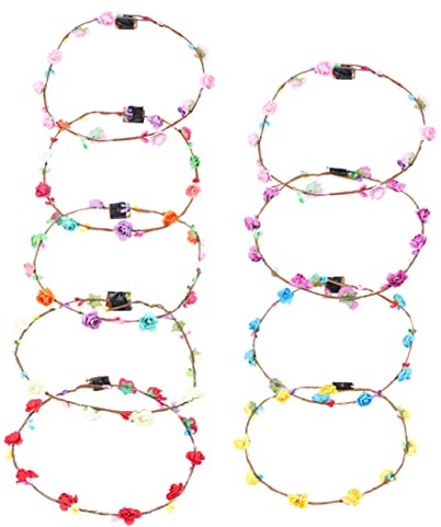 Gogogmee Leuchtende Blumenkranz Haarreife aus Kunststoff 9 Stück-pack Vielseitiges Party Zubehör für Silvester und Weihnachten Eleganter und Süßer Haarschmuck Zufällige Farbe