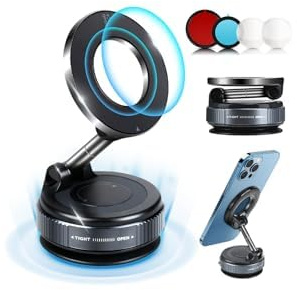 Qhpbuy Soporte Magnetico Movil Coche para Magsafe, 360° Rotación Sujeta Moviles para Coche, Soporte Movil Ventosa Potente, Car Phone Holder para iPhone 17 16 15 14, Otro Smartphone