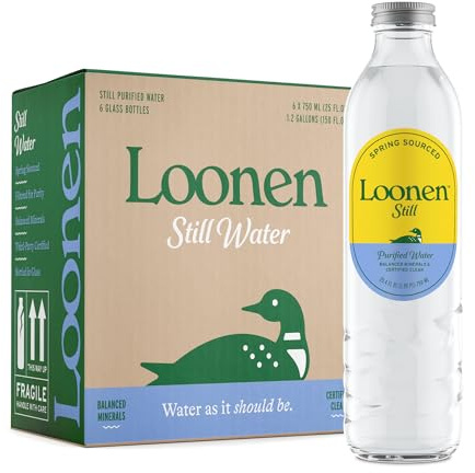 Loonen Wasser aus Quellwasser, Glas mit Mineralien, Magnesium, Kalium, Kalzium, Natrium, PFAS-frei, plastikfrei, NSF-zertifiziert, hergestellt in den USA, saubere Hydration, 6 Stück, 750 ml