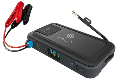 Halo Bolt Ultimate Jump Starter & Power Pack – 1500A | UK 3-Pin AC Outlet | 130 PSI Digital Air Compressor | USB-C & USB-A Charging | Spark-Proof Cables | Emergency Floodlight (Black Marble)