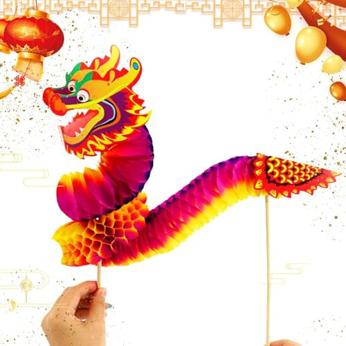 Drachendekorationen aus Papier für das Neue Jahr | DIY Drache Dance, Drache für Innendekoration, Geschenk zum Schneiden von Papier für Tanz, Marionette