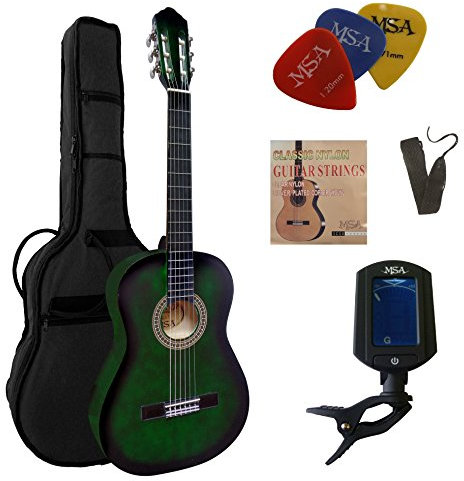 4/4 GITARRE - KONZERTGITARRE IM SET - CLASSIC - GRÜN-SCHATTIERT - DECKE LINDENHOLZ - TASCHE - BAND - SAITEN - 3xPIK - STIMMGERÄT ET33B - C27