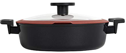 CLASSE ITALY, Casseruola antiadente BASSA cm 24, Antiaderente a 5 strati senza PTFE, PFOA, PFAS, 100% sicuro, Coperchio Incluso, Linea TUSCANY, per Induzione e Fiamma