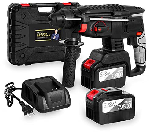 Martello perforatore/Martello demolitore, Martello Tassellatore a Batteria 3 Funzioni Martello perforatore/Martello demolitore, Martillo Electroneumatico, con Impugnatura Regolabile, 2 batterie