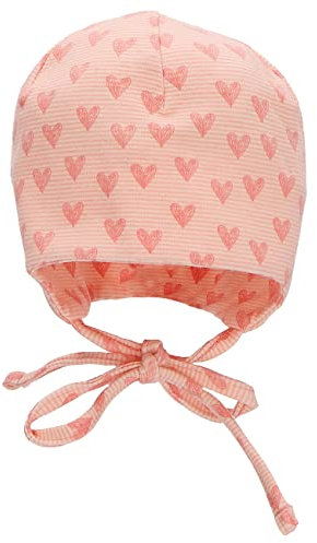 Sterntaler Mädchen Beanie Mütze - Herzen Design, Babymütze aus Baumwolle Mit Bindeband - Rosa, Größe 35
