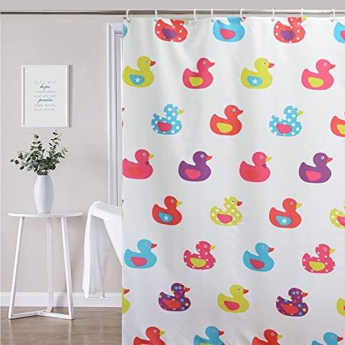 YISURE Extra Length Nursery Shower Curtain, Little Duck Pattern Printed, Mildew Resistant Machine Washable Width 180 x Height 200cm