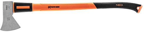 NEO TOOLS Axt 1250 g, Fiberglasstiel, Ergonomisch, robust, widerstandsfähig Rutschfester Griff Langlebiger Stahlkopf nach DIN-Norm Universalaxt zur Bearbeitung von Holz